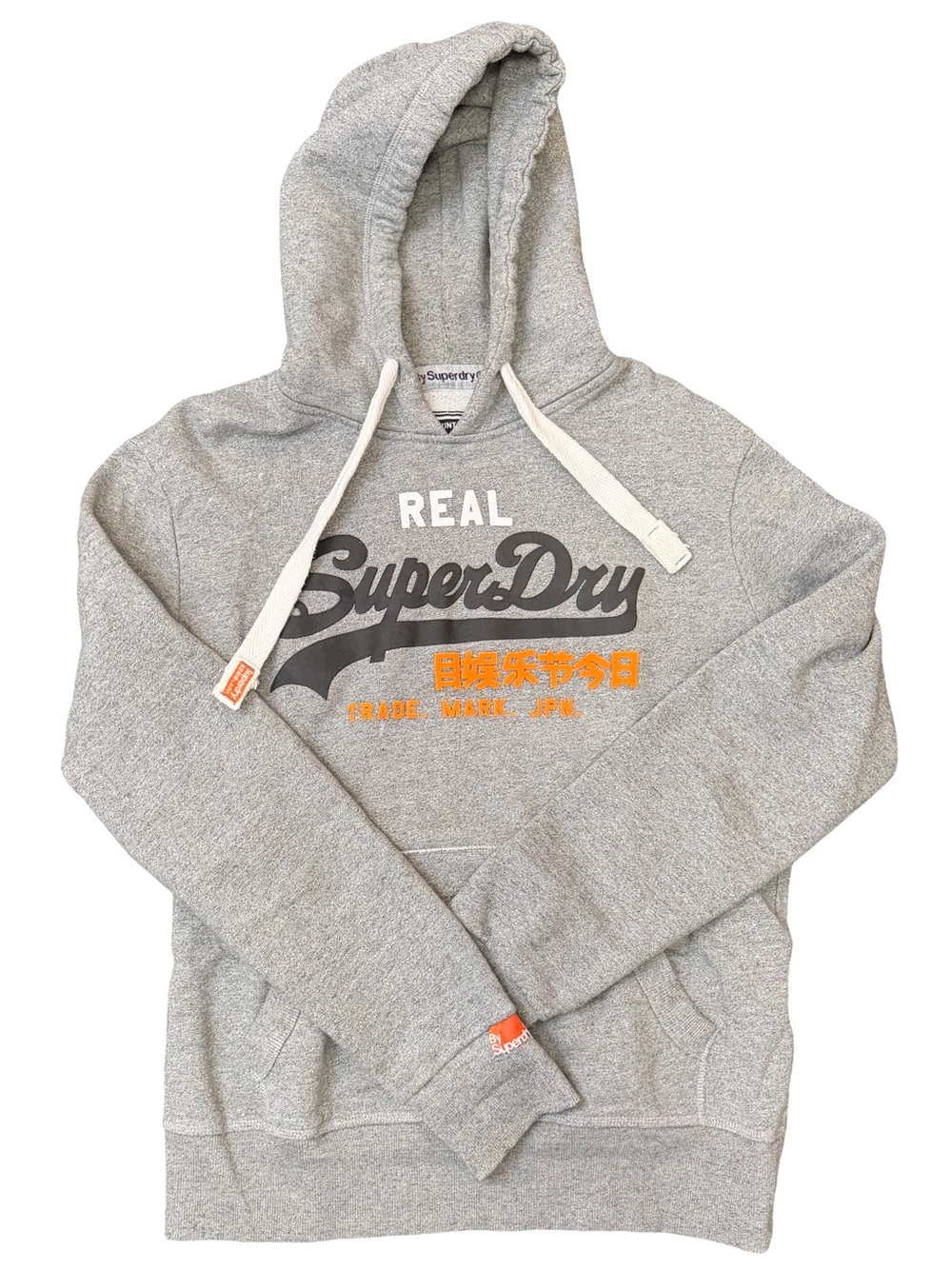Superdry Gray Pullover Hoodie with Orange and Black Logo